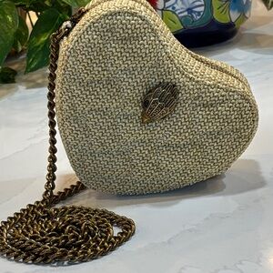 Kurt Geiger Kensington Heart Crossbody Bag Beige Straw Gold Chain NWT